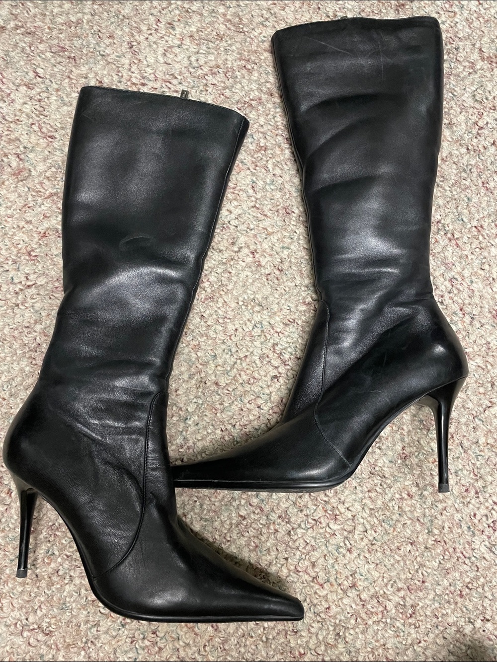 100% sherling lined leather Women’s Black Pointed-Toe heeled Boots